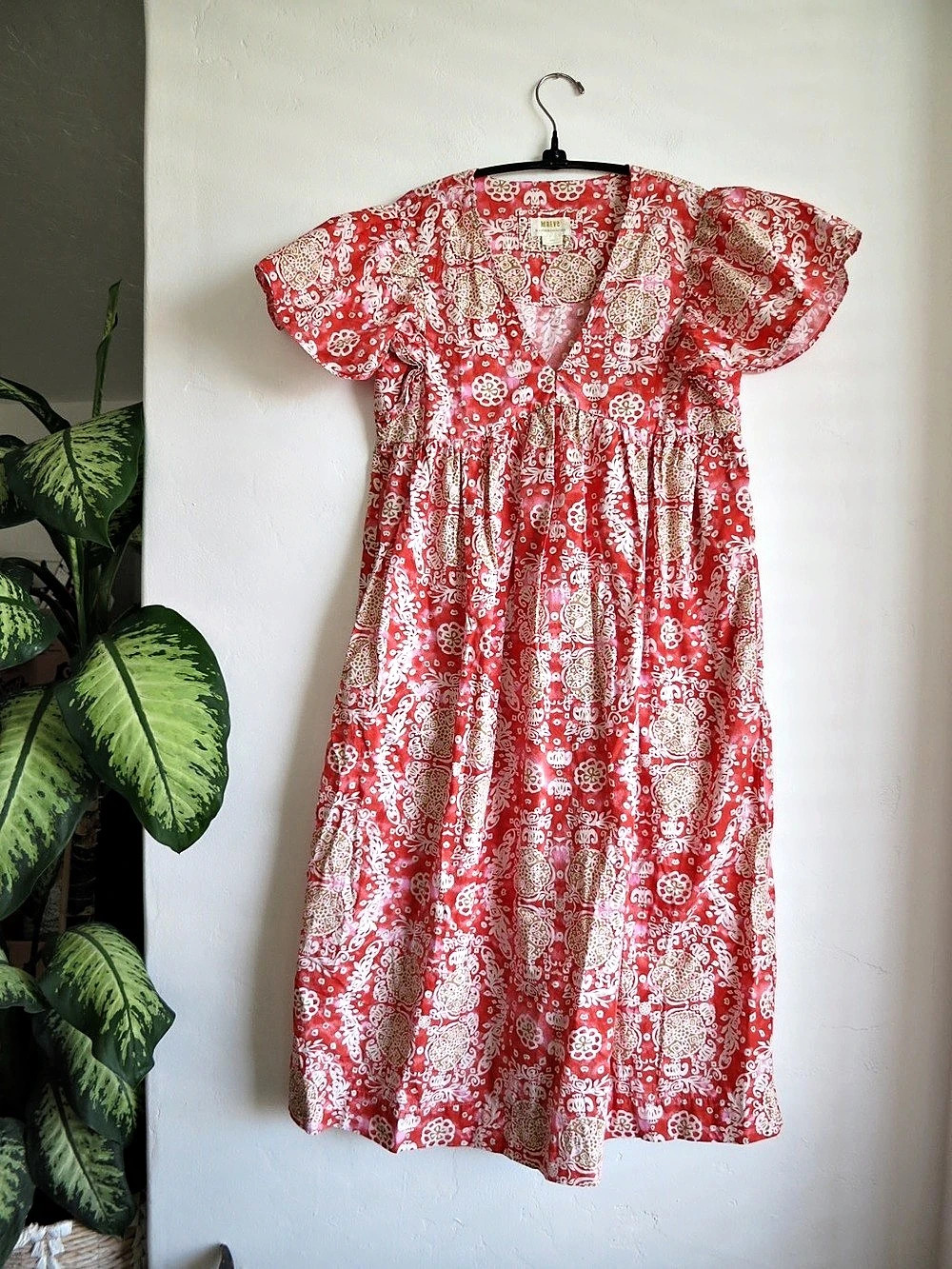 Maeve by Anthropologie Floral Midi Dress in Red & White Size Small